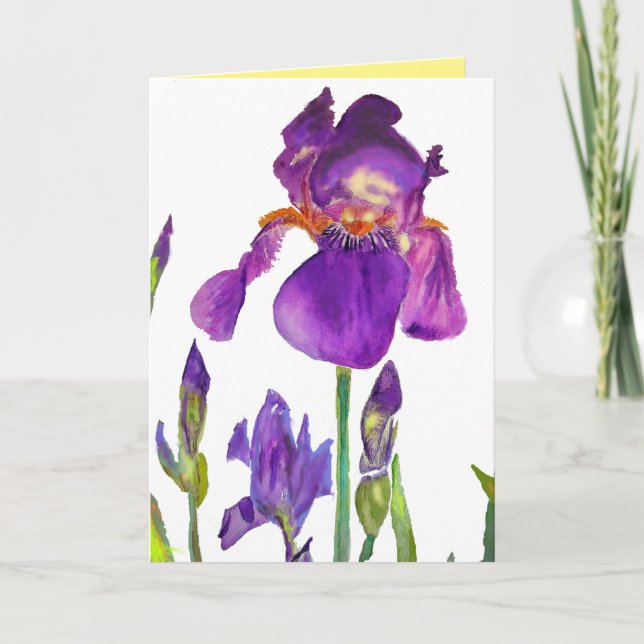 Iris Watercolor Painting Purple flower Floral art Card (Front)