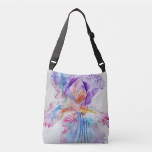 Iris Watercolor Purple Floral Tote Crossbody Bag