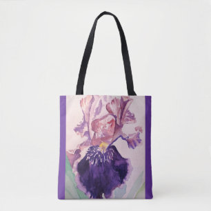 Iris Watercolor Purple Flower Floral Tote Bag