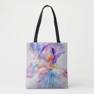 Iris Watercolor Purple Flower Floral Tote Bag