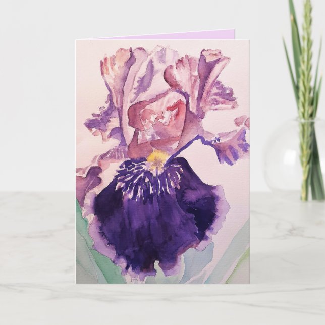 Iris watercolor Purple Garden Flower Birthday Card (Front)