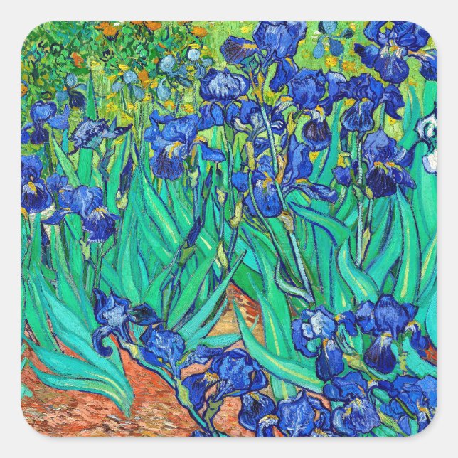 Irises (1889) Botanical Art Van Gogh Retro Floral  Square Sticker (Front)