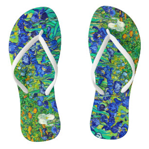 Irises (1889) Vincent Van Gogh blue floral vintage Flip Flops
