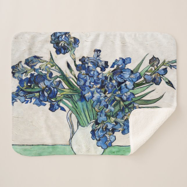 Irises (1890) by Vincent Van Gogh Sherpa Blanket (Front (Horizontal))