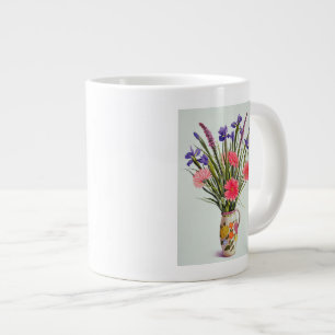 Irises and Berbera in a Dutch Jug Large Coffee Mug