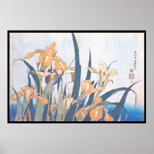 Irises and Grasshopper Katsushika Hokusai flowers Poster