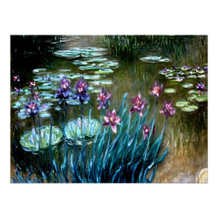 Irises and Water Lilies in the Garden at Giverny Poster