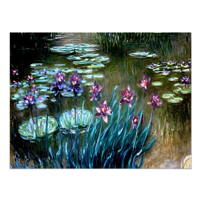 Irises and Water Lilies in the Garden at Giverny Poster (Front)
