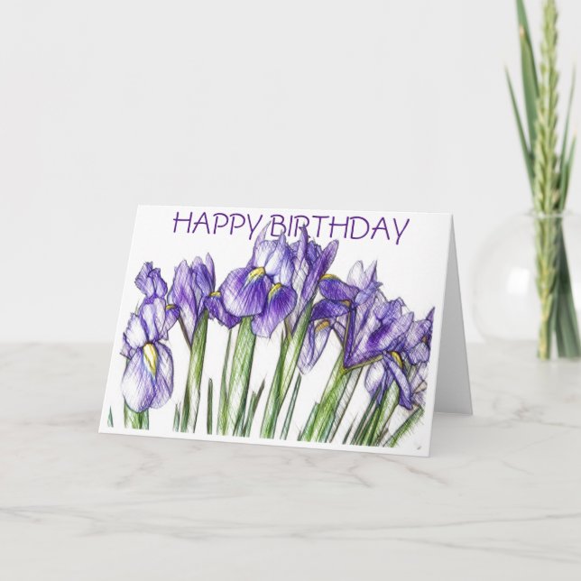 Irises Birthday Card (Blank) (Front)