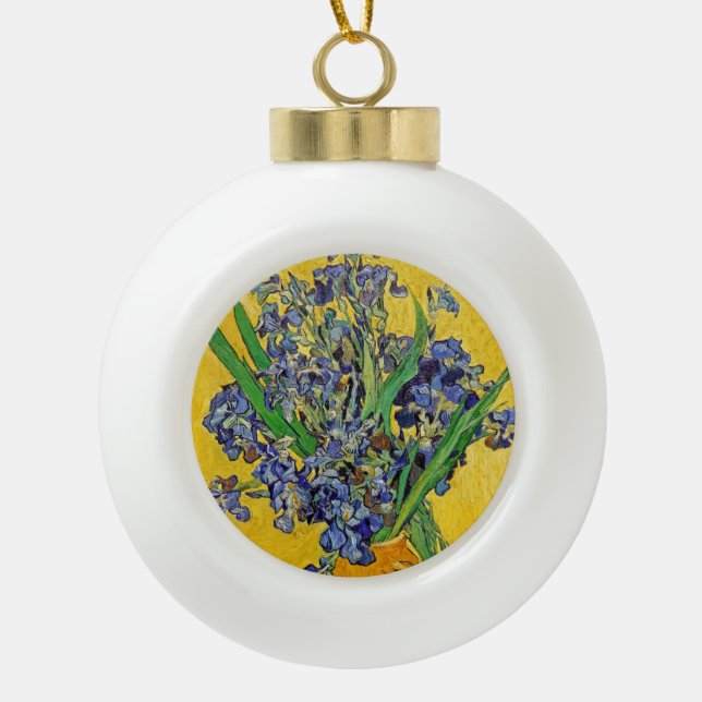 Irises by Van Gogh Ceramic Ball Christmas Ornament (Front)