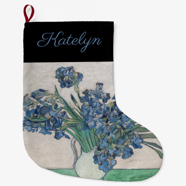 Irises by van Gogh: Large Christmas Stocking (Front)