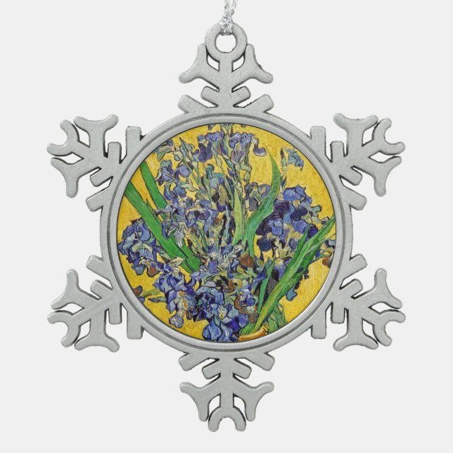 Irises by Van Gogh Snowflake Pewter Christmas Ornament (Front)