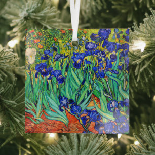 Irises by Vincent Van Gogh Glass Tree Decoration