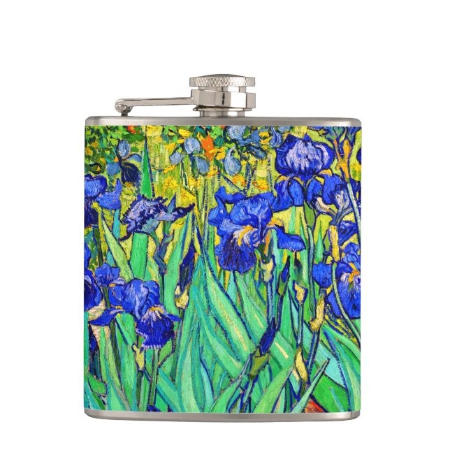Irises by Vincent Van Gogh Hip Flask (Front)