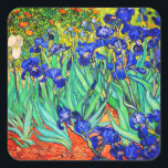 Irises by Vincent Van Gogh Square Sticker<br><div class="desc">Vincent Van Gogh Irises . Painted in 1889 it is one of the painting he created in Saint Paul-de-Mausole asylum in Saint-Rémy-de-Provence in France. It is an oil painting. This fine art landscape oil painting depicts a field of iris flower plants. Vincent Van Gogh was a famous artist. He was...</div>