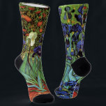 Irises by Vincent van Gogh, Vintage Garden Art Socks<br><div class="desc">Irises (1889) by Vincent van Gogh is a vintage fine art post impressionism landscape floral painting featuring a garden with purple bearded irises growing by orange poppies. A single white iris flower is blooming at the edge. About the artist: Vincent Willem van Gogh (1853 -1890) was one of the most...</div>
