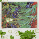 Irises by Vincent van Gogh, Vintage Garden Art Tea Towel<br><div class="desc">Irises (1889) by Vincent van Gogh is a vintage fine art post impressionism landscape floral painting featuring a garden with purple bearded irises growing by orange poppies. A single white iris flower is blooming at the edge. About the artist: Vincent Willem van Gogh (1853 -1890) was one of the most...</div>