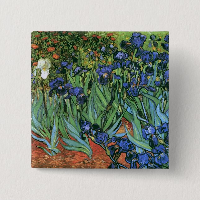 Irises (F608) Van Gogh Fine Art 15 Cm Square Badge (Front)