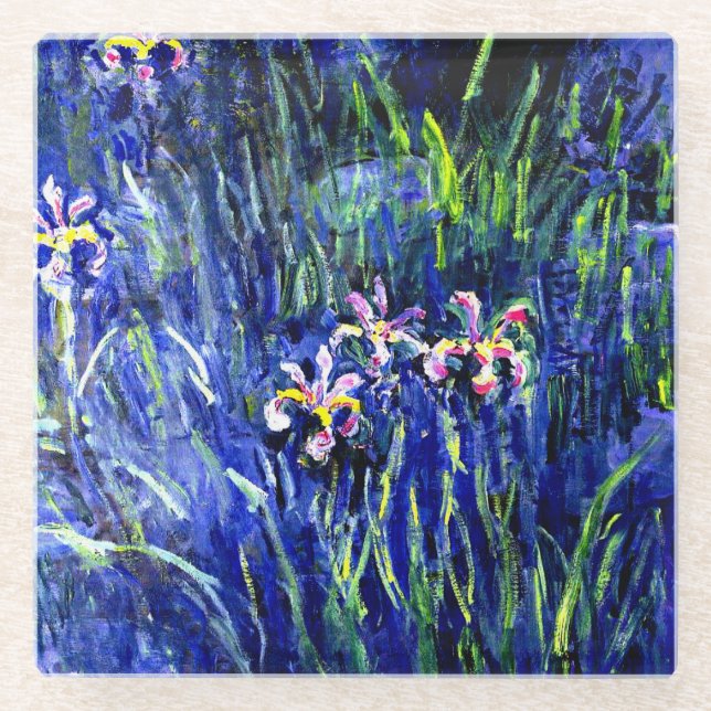 Irises, famous floral painting by Claude Monet Glass Coaster (Front)