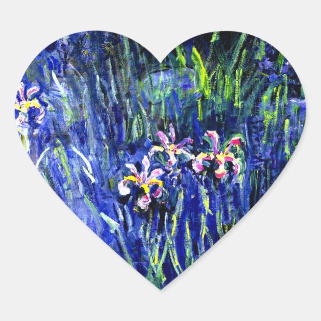 Irises, famous floral painting by Claude Monet Heart Sticker (Front)