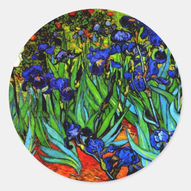 Irises, famous painting by Vincent van Gogh, Classic Round Sticker (Front)