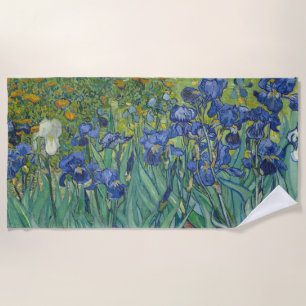 Irises, Floral Oil Painting, Vincent Van Gogh Beach Towel