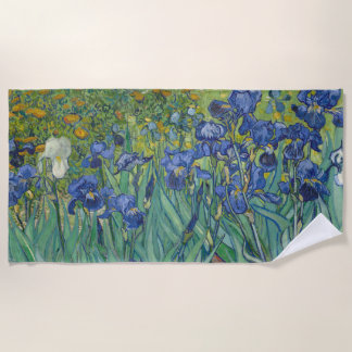 Irises, Floral Oil Painting, Vincent Van Gogh Beach Towel