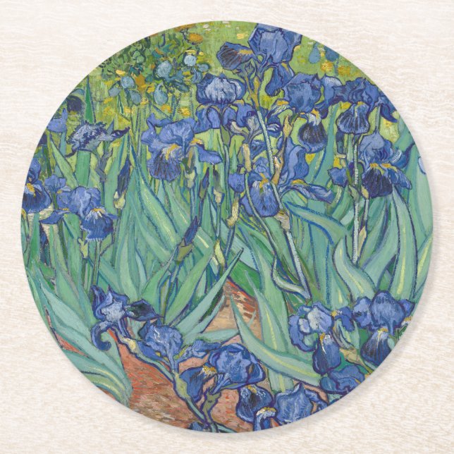 Irises, Floral Oil Painting, Vincent Van Gogh Round Paper Coaster (Front)