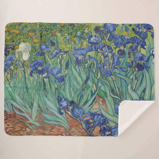 Irises, Floral Oil Painting, Vincent Van Gogh Sherpa Blanket (Front (Horizontal))
