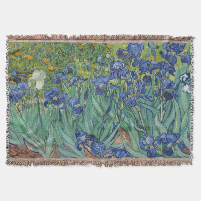 Irises, Floral Oil Painting, Vincent Van Gogh Throw Blanket (Front)