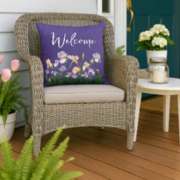 Irises Floral Purple Welcome Cushion