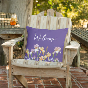 Irises Floral Purple Welcome  Cushion