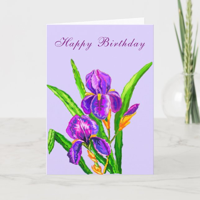 Irises Flowers Happy Birthday Card (Front)