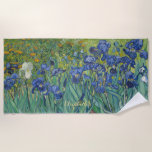 Irises Flowers Nature Vincent Van Gogh Vintage Art Beach Towel<br><div class="desc">Make a splash, stand out, create your own custom, personalised, flowers / floral / nature / vintage art lovers', beautiful, vibrant, machine washable, custom beach towel, featuring a beautiful colourful intricate detailed vintage oil on canvas painting, by Vincent van Gogh, of irises and seasonal flowers in a garden. To customise,...</div>