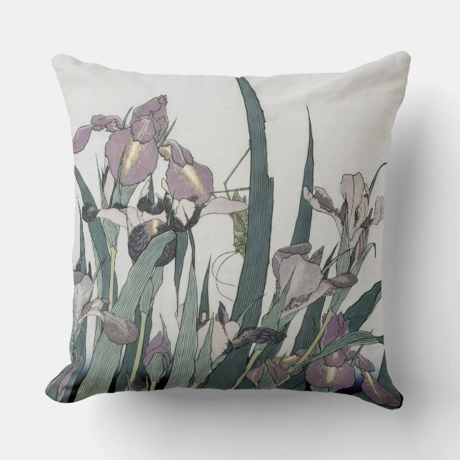 Irises & Grasshopper, Katsushika Hokusai Cushion (Front)