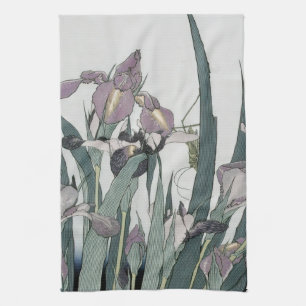 irises & Grasshopper, Katsushika Hokusai Tea Towel