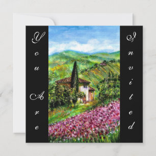 IRISES IN TUSCANY,Green Purple Flower Field,Black Invitation