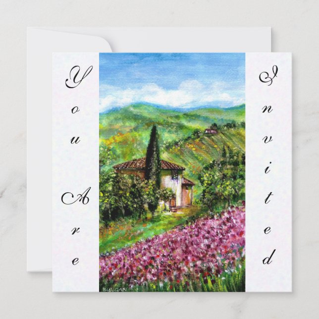 IRISES IN TUSCANY,Green Purple Flower Field Invitation (Front)