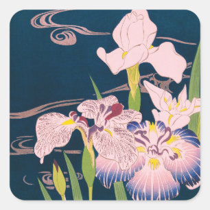 IRISES JAPANESE ART SQUARE STICKER