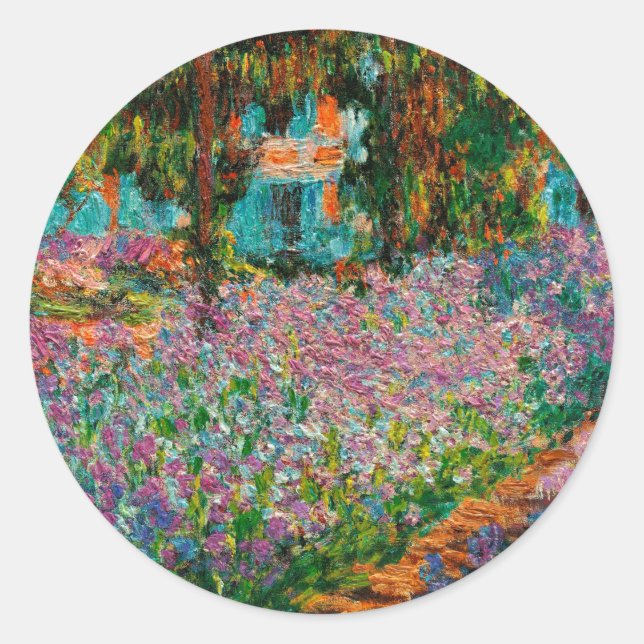 Irises Monet Garden Giverny flowers Classic Round Sticker (Front)