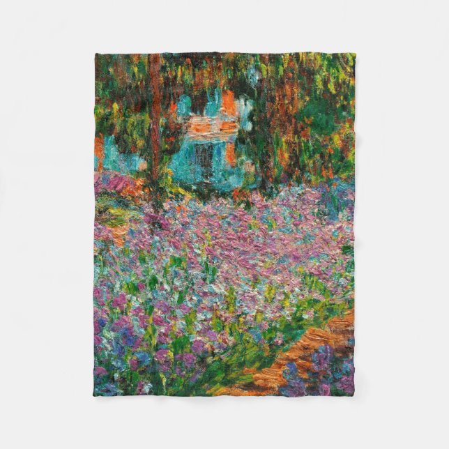 Irises Monet Garden Giverny flowers Fleece Blanket (Front)