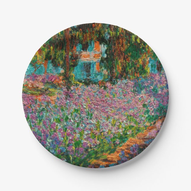 Irises Monet Garden Giverny flowers Paper Plate (Front)