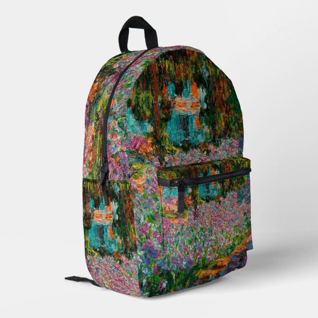 Irises Monet Garden Giverny flowers Printed Backpack (Back Corner Left)
