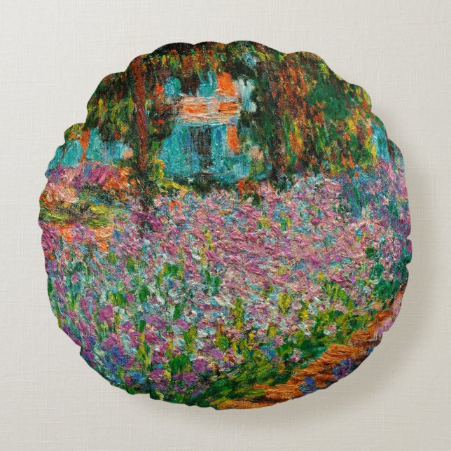 Irises Monet Garden Giverny flowers Round Cushion (Front)