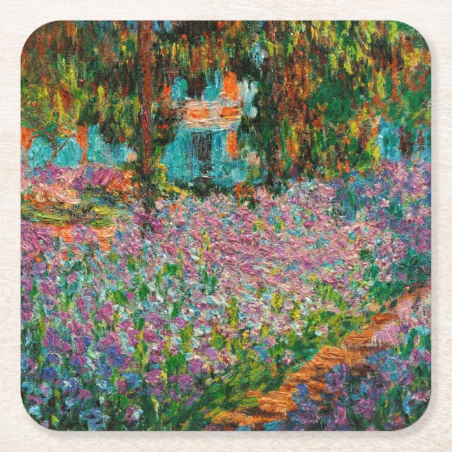 Irises Monet Garden Giverny flowers Square Paper Coaster (Front)