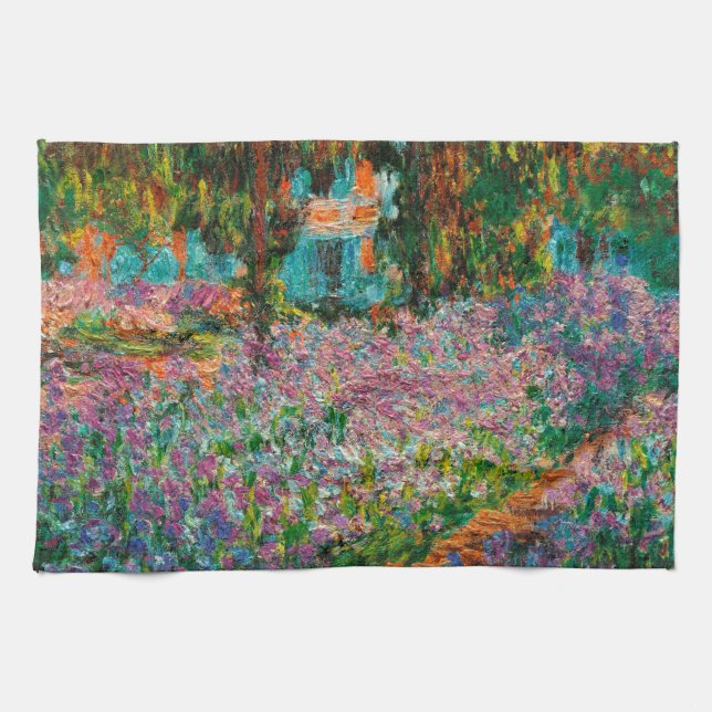 Irises Monet Garden Giverny flowers Tea Towel (Horizontal)