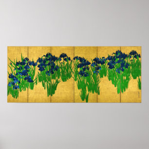 Irises on Gold Poster