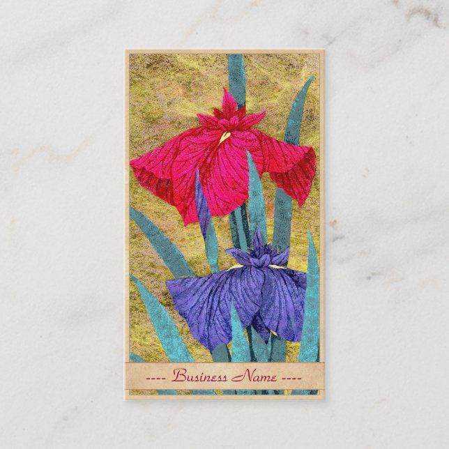 Irises oriental abstract flowers painting iris art business card (Front)