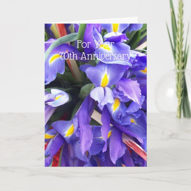 Irises Personalised 70th Wedding Anniversary Card (Front)