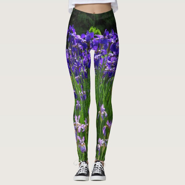 Irises Shades of Purple and Green Leggings (Front)